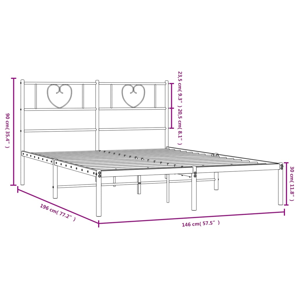 Sengeramme i metall med hodegavl hvit 140x190 cm vidaXL