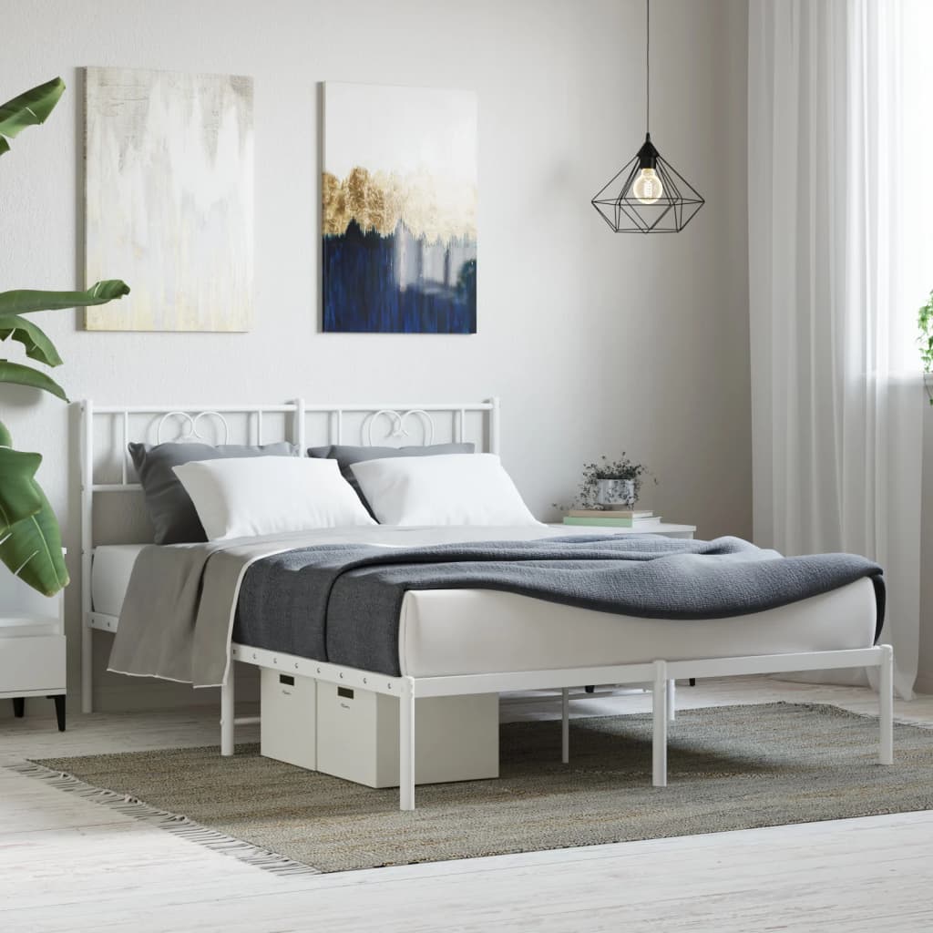 Sengeramme i metall med hodegavl hvit 140x190 cm vidaXL