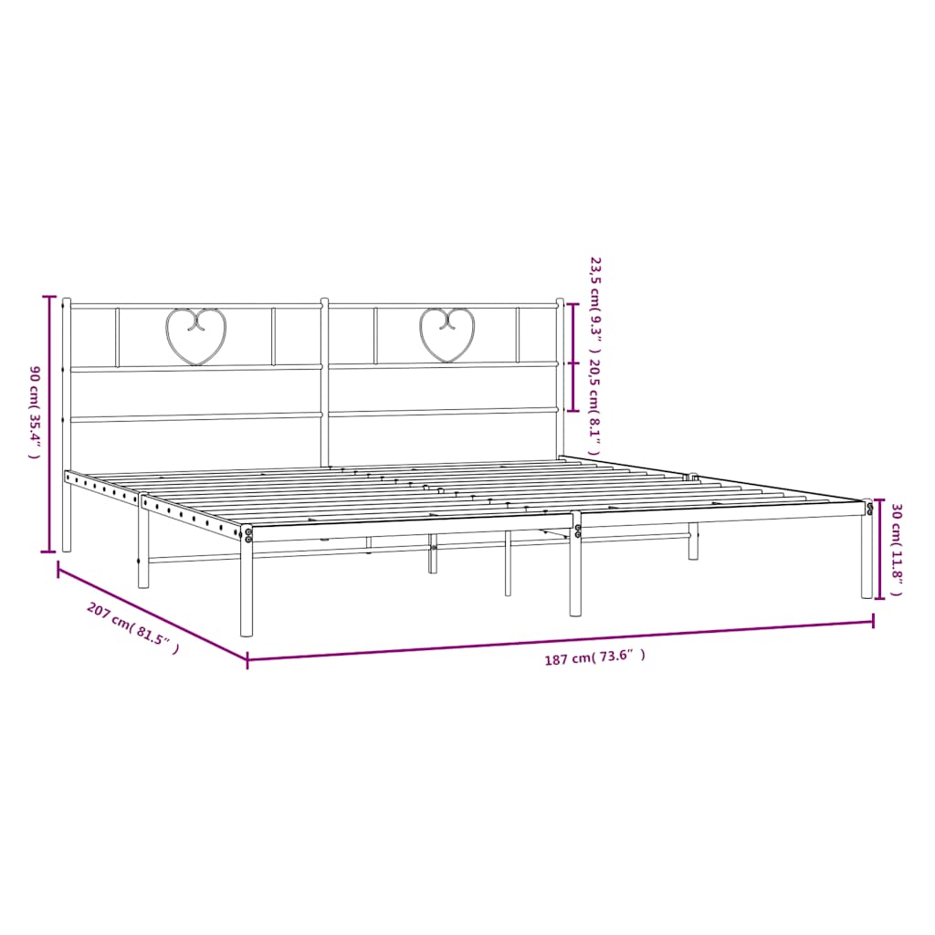 Sengeramme i metall med sengegavl hvit 180x200 cm vidaXL
