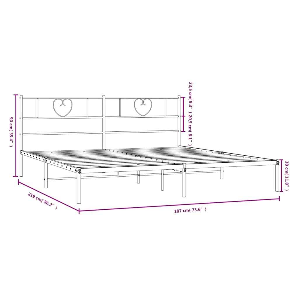 Sengeramme i metall med hodegavl hvit 183x213 cm