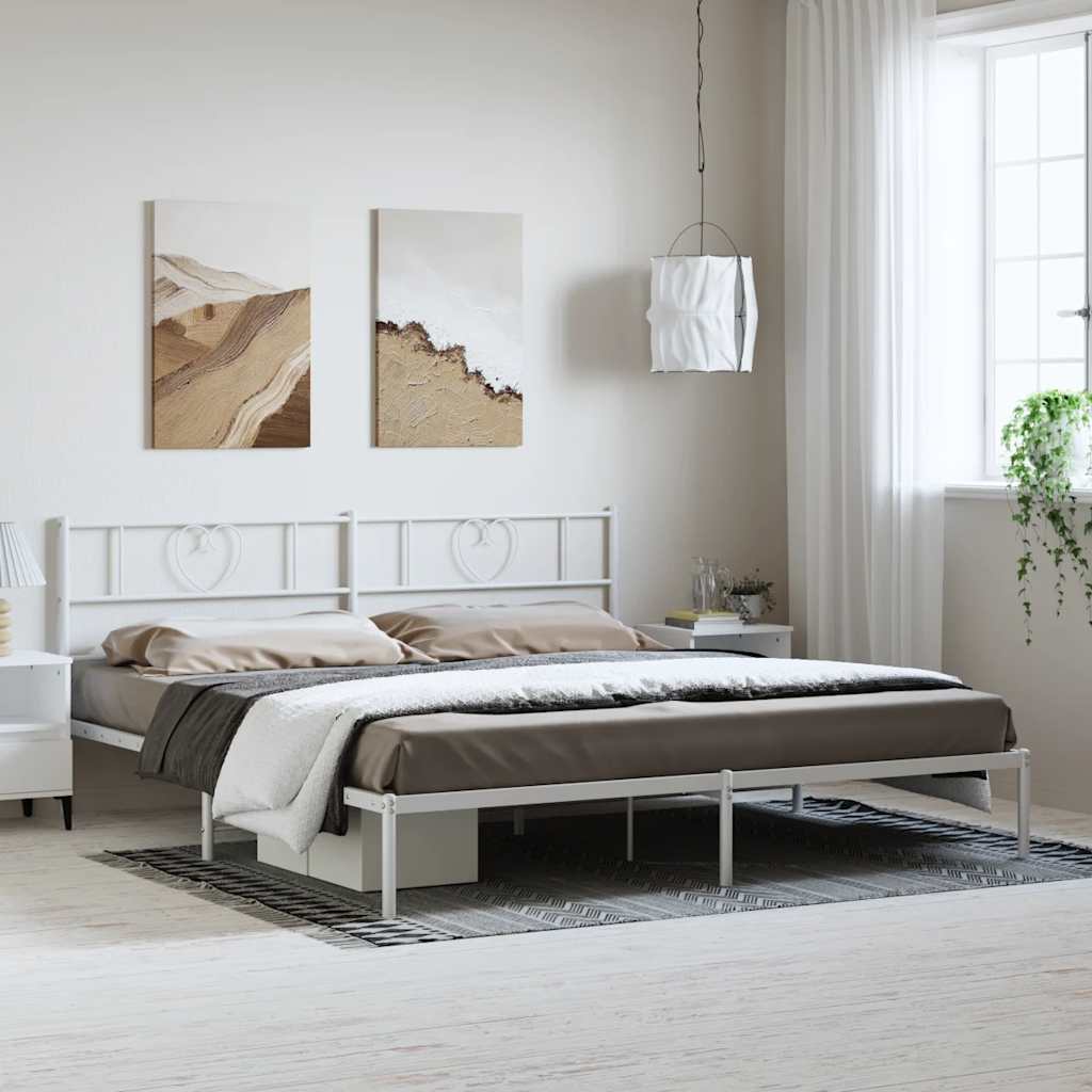 Sengeramme i metall med hodegavl hvit 183x213 cm