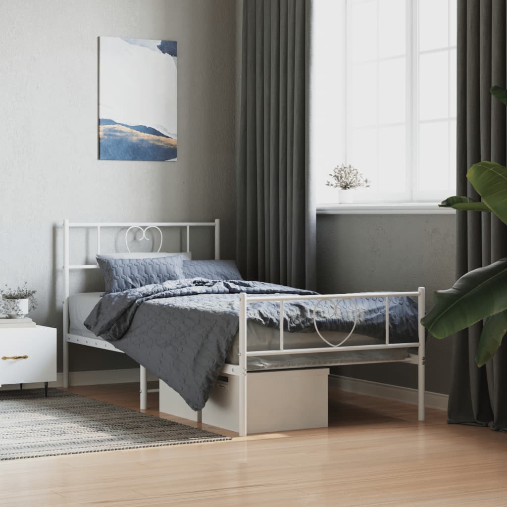 Sengeramme i metall med hode- og fotgavl hvit 75x190 cm