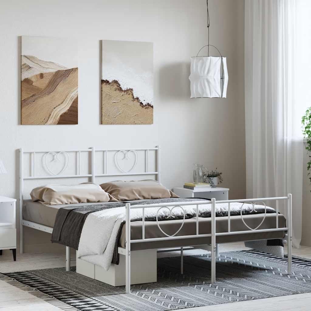Sengeramme i metall med hode- og fotgavl hvit 135x190 cm vidaXL