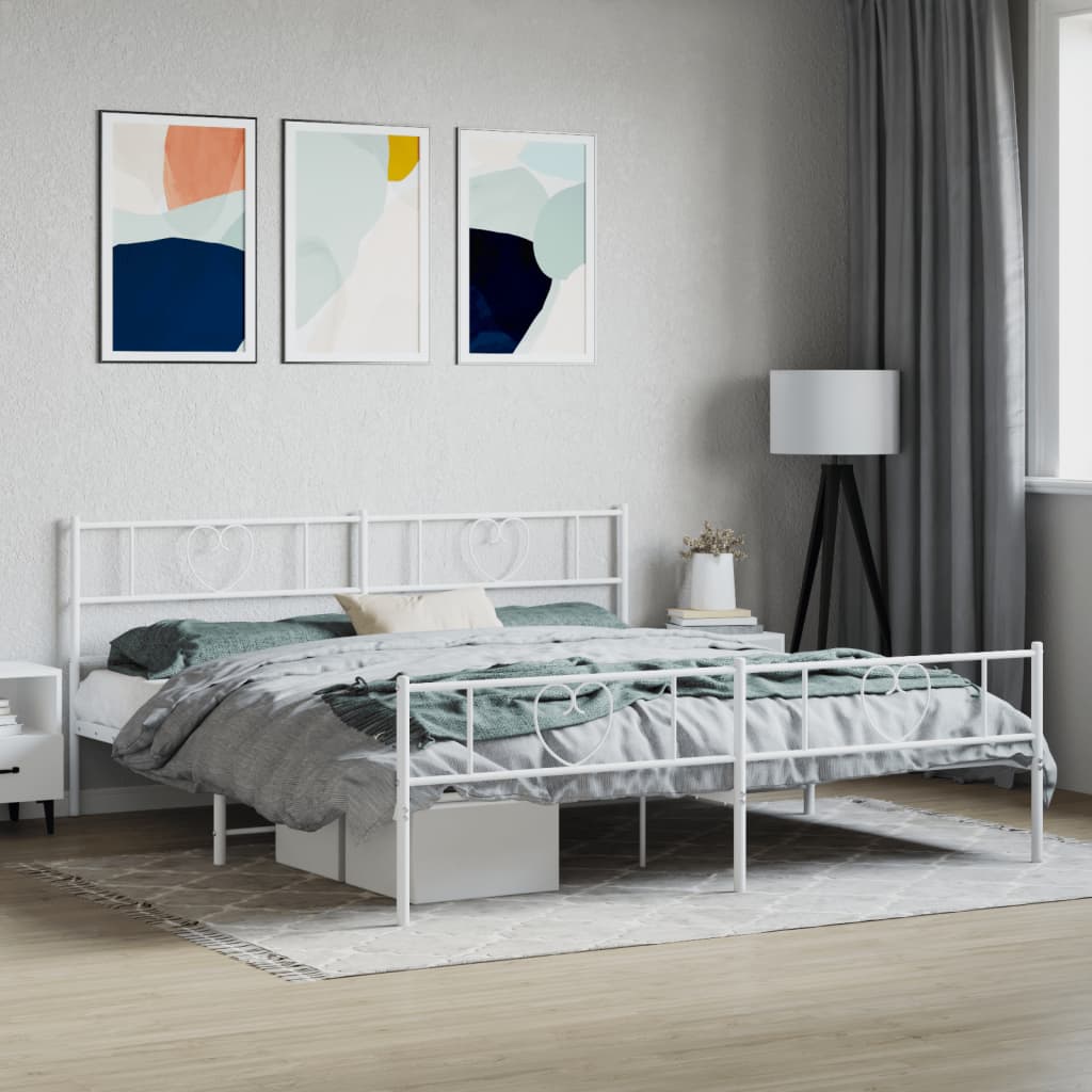 Sengeramme i metall med hode- og fotgavl hvit 180x200 cm vidaXL