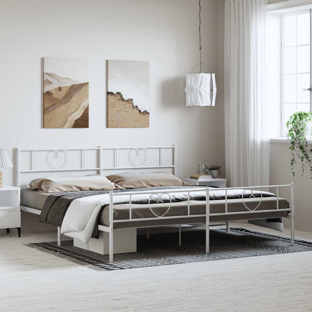 Sengeramme i metall med hode- og fotgavl hvit 183x213 cm
