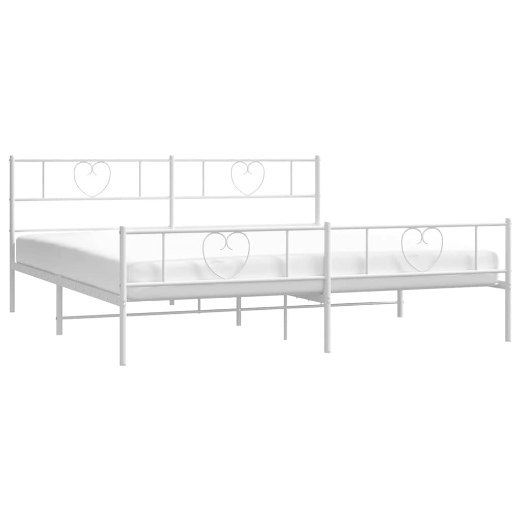 Sengeramme i metall med hode- og fotgavl hvit 193x203 cm