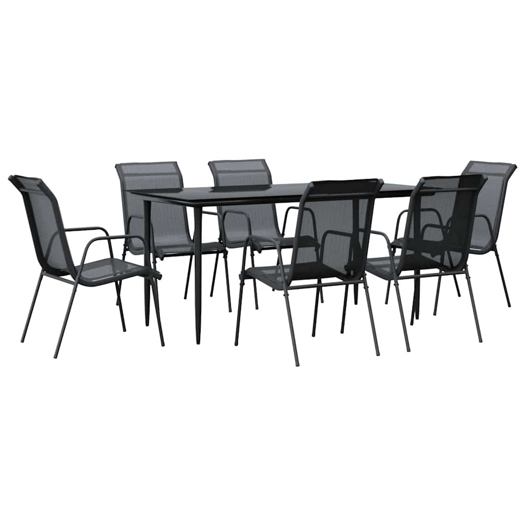 Hagespisegruppe 7 deler svart stål og textilene