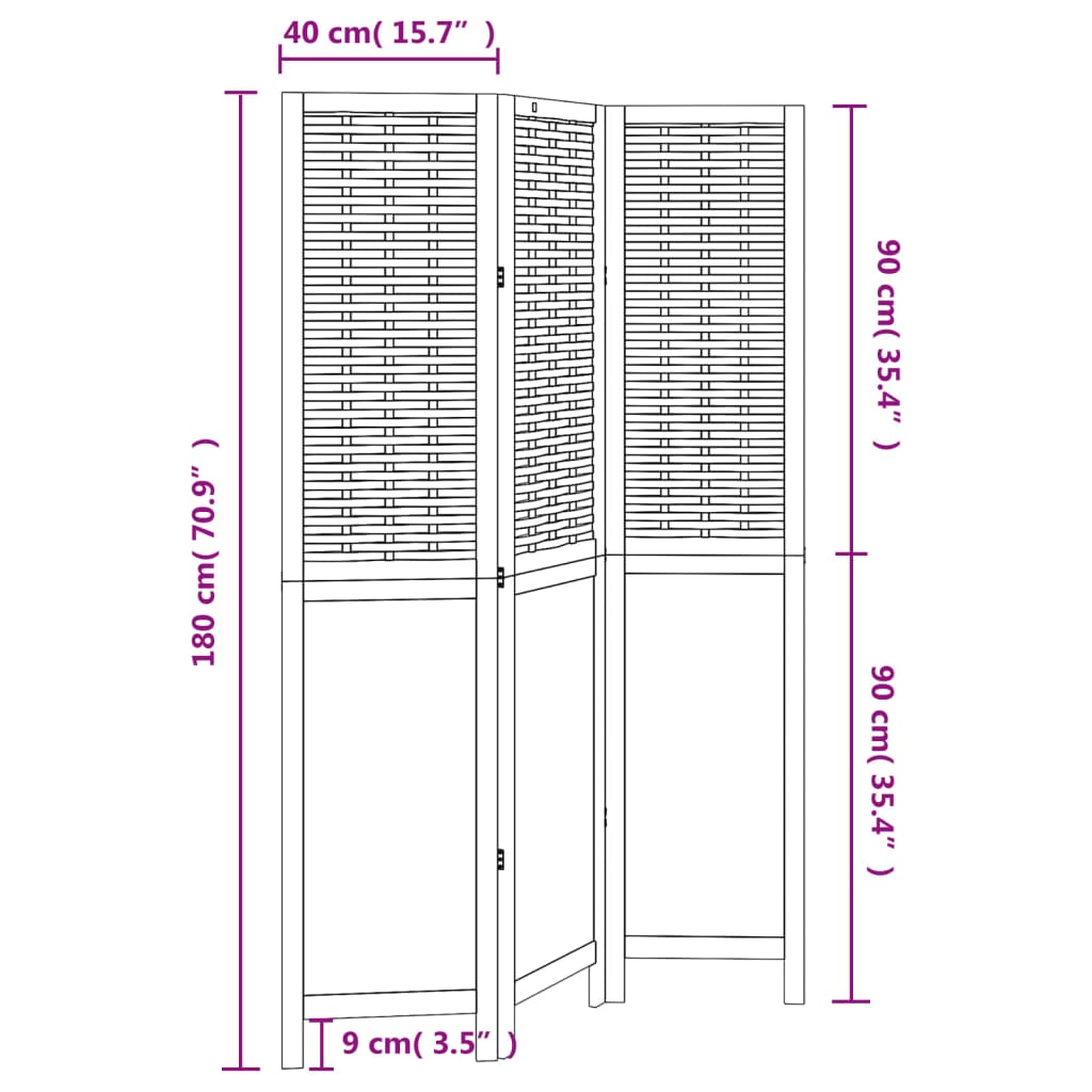 Romdeler 3 paneler hvit heltre keisertre