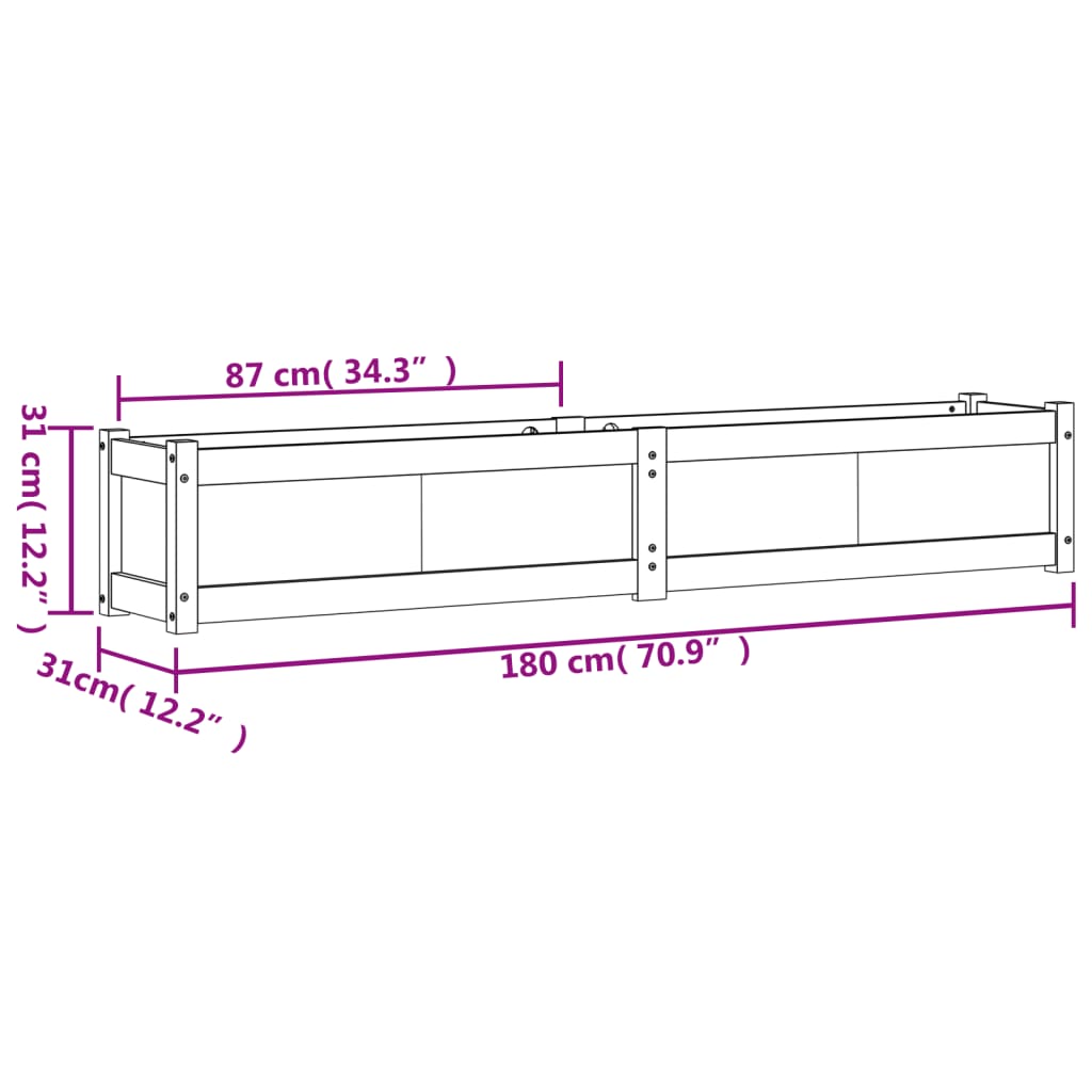 Hageplantekasse hvit 180x31x31 cm heltre furu