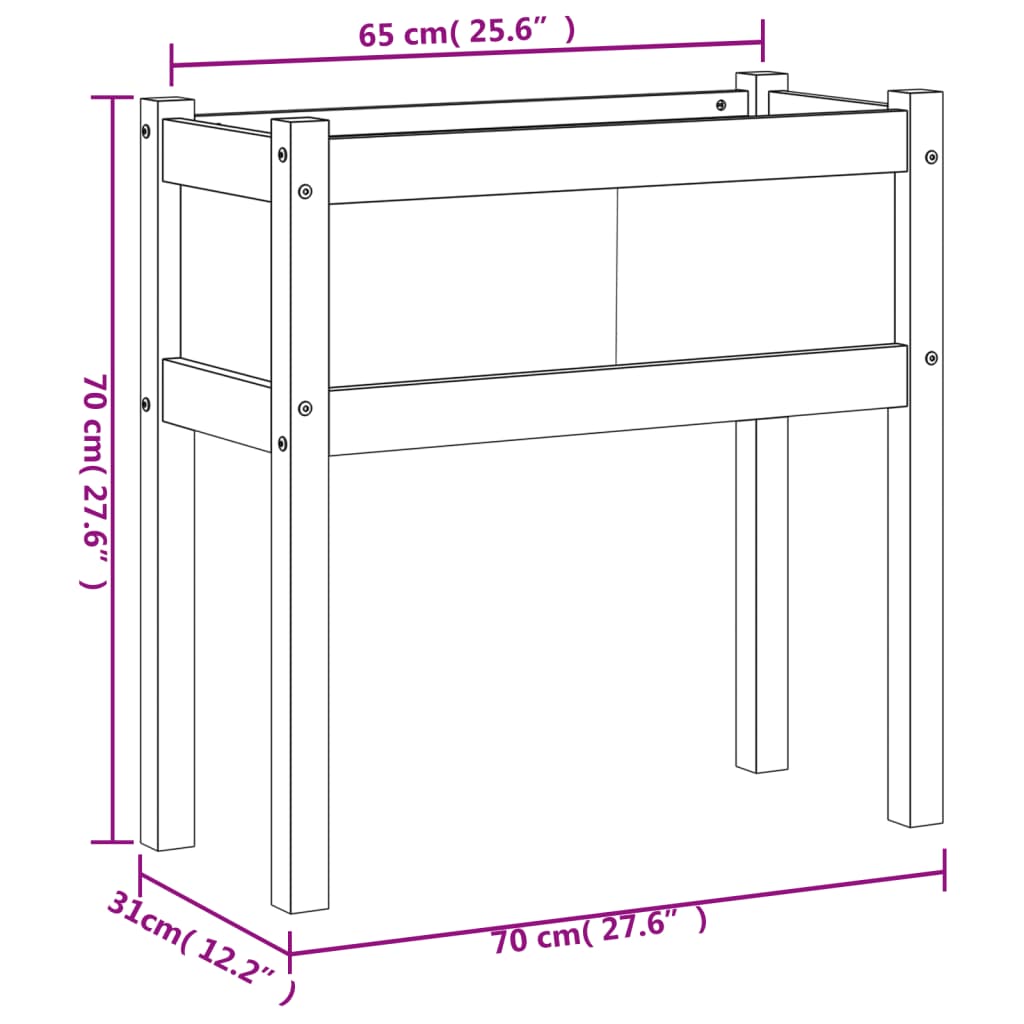 Hageplantekasse med ben 70x31x70 cm heltre furu