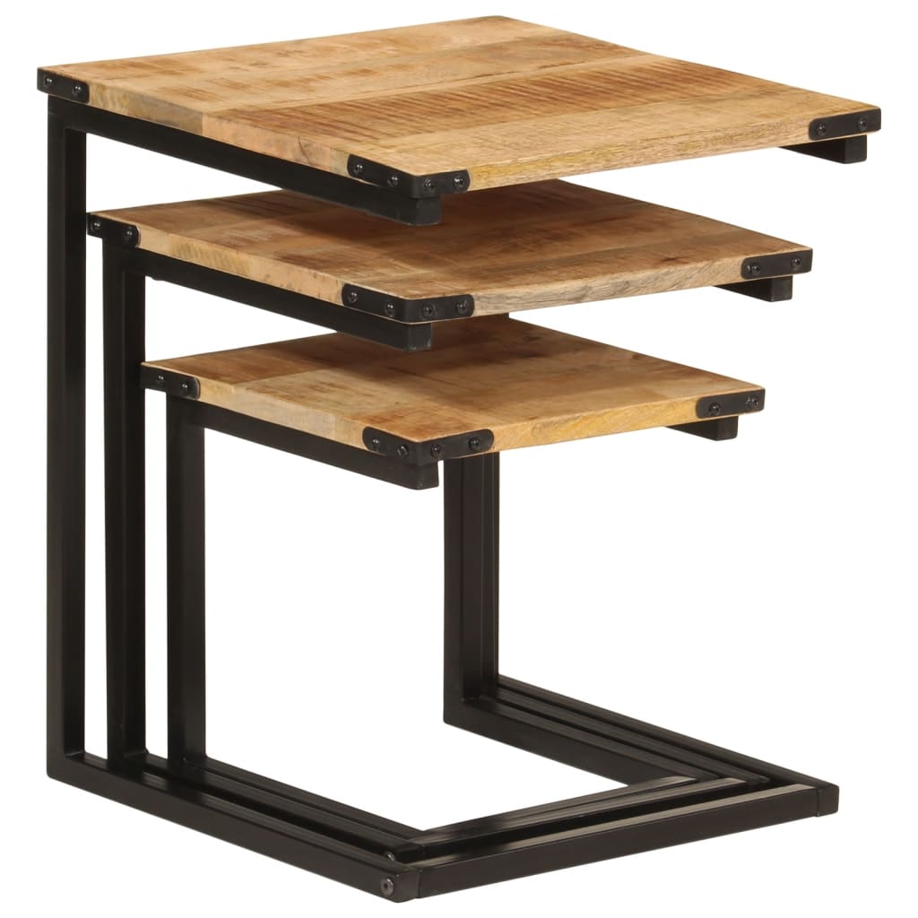 Stablebare salongbord 3 stk heltre mango og jern