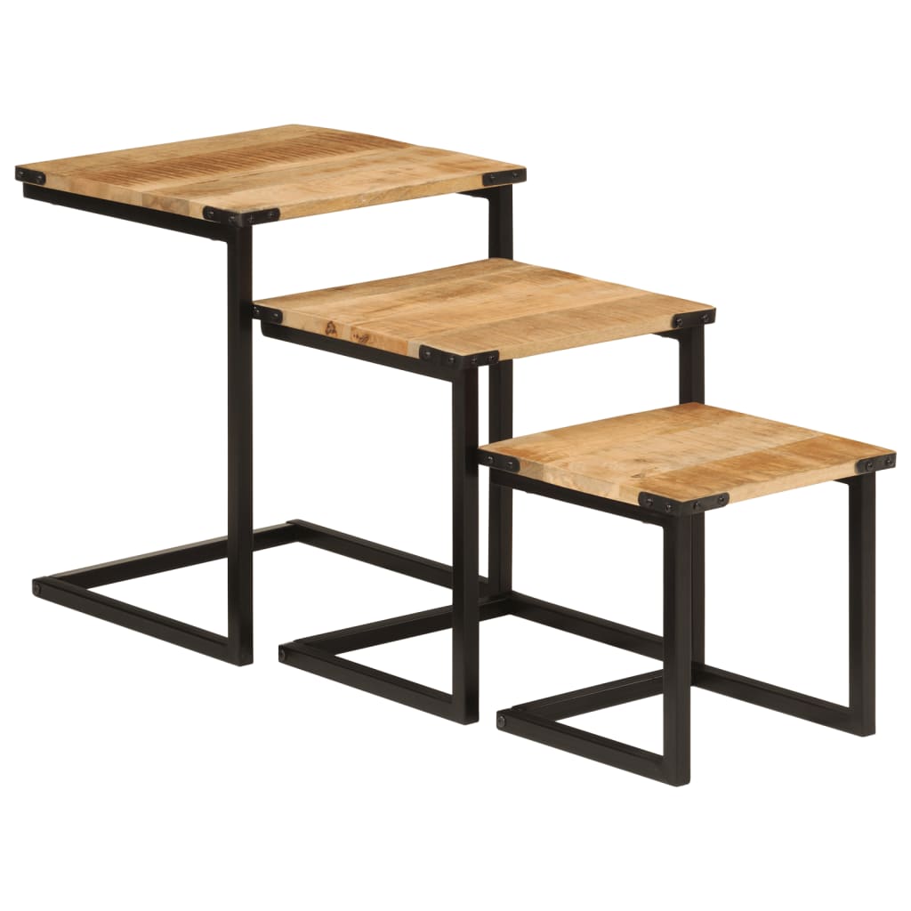Stablebare salongbord 3 stk heltre mango og jern