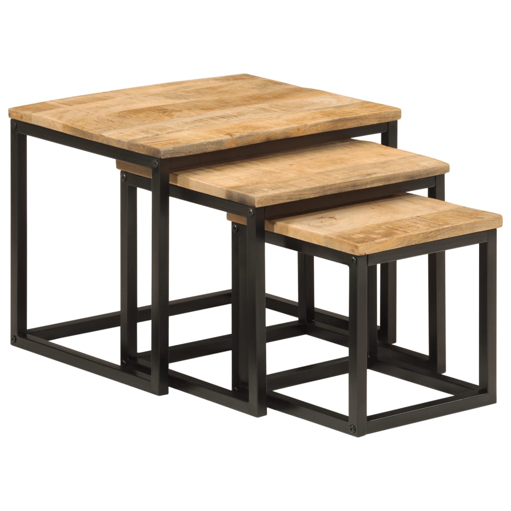 Stablebare salongbord 3 stk heltre mango og jern