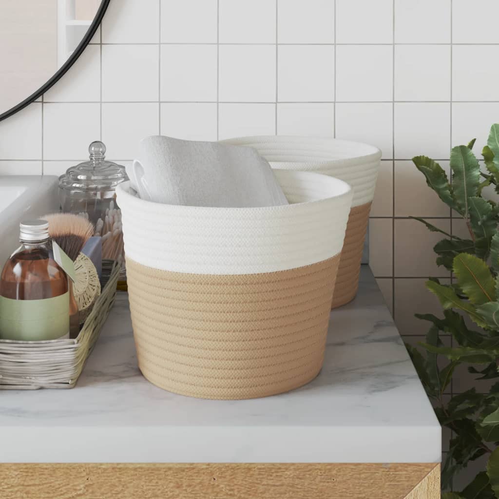 Oppbevaringskurver 2 stk beige og hvit Ø24x18 cm bomull