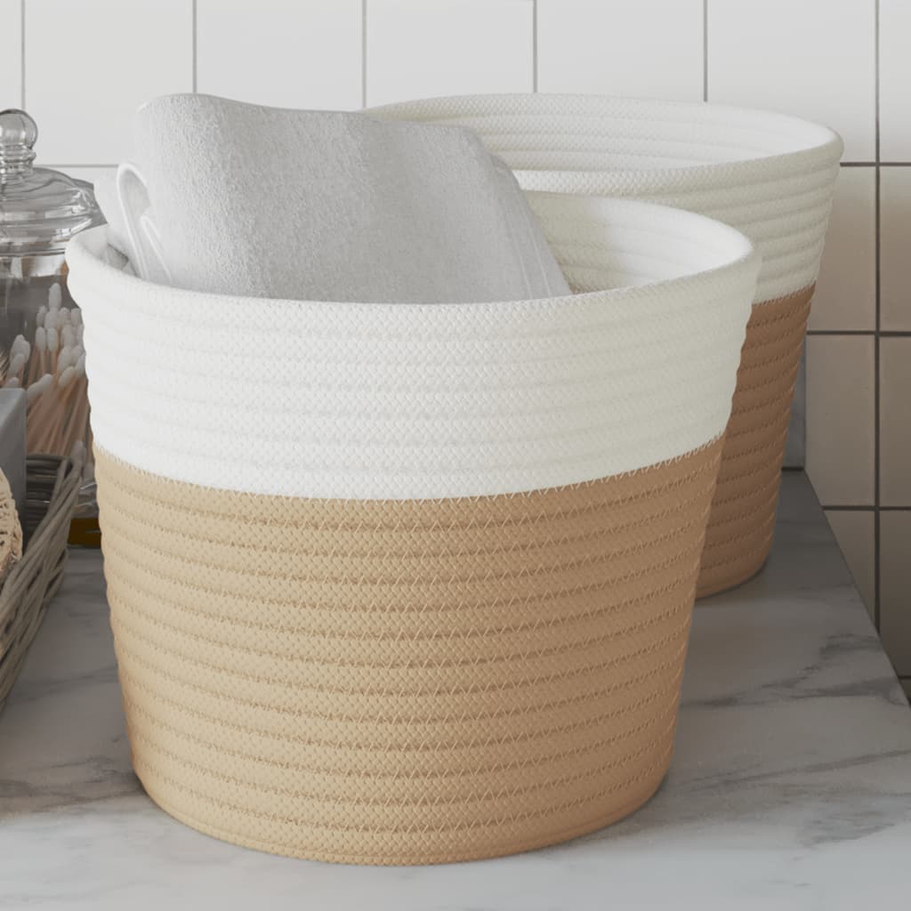 Oppbevaringskurver 2 stk beige og hvit Ø24x18 cm bomull