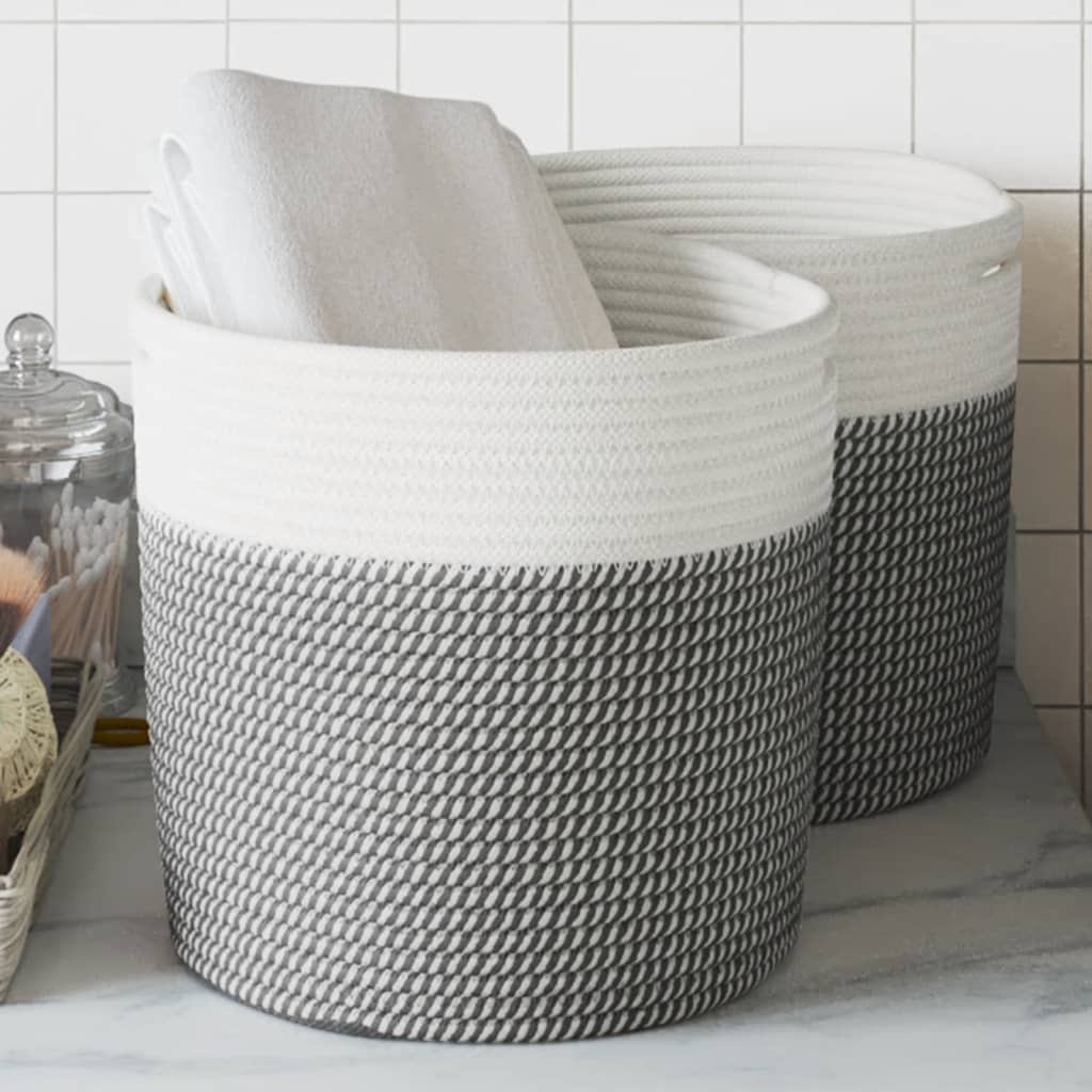 Oppbevaringskurver 2 stk grå og hvit Ø28x28 cm bomull