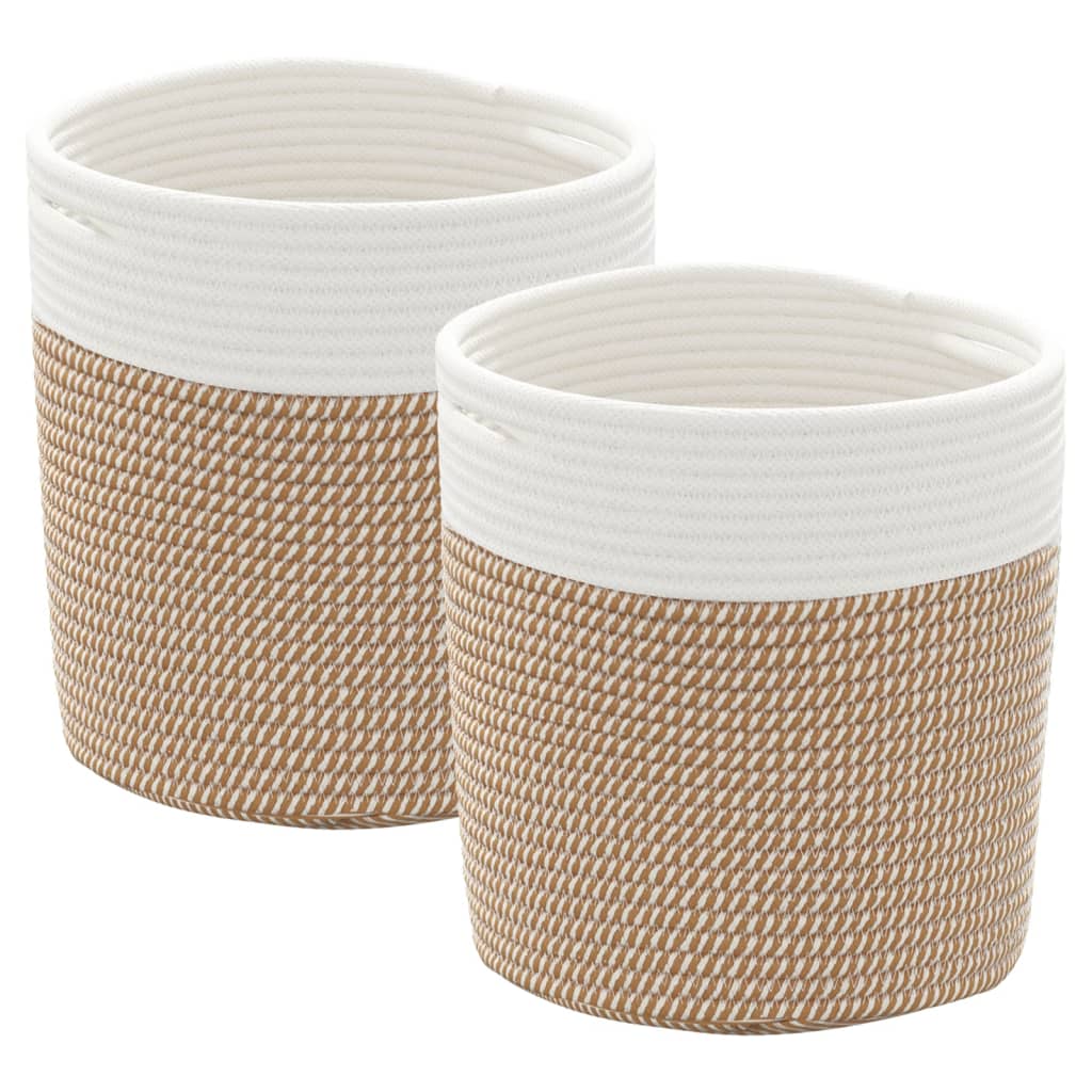 Oppbevaringskurver 2 stk brun og hvit Ø28x28 cm bomull
