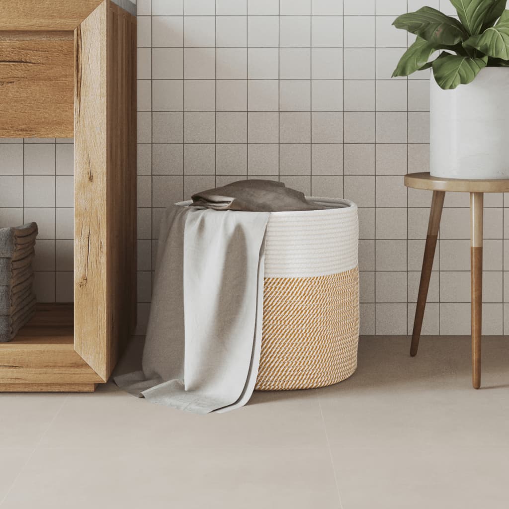 Oppbevaringskurv brun og hvit Ø40x35 cm bomull