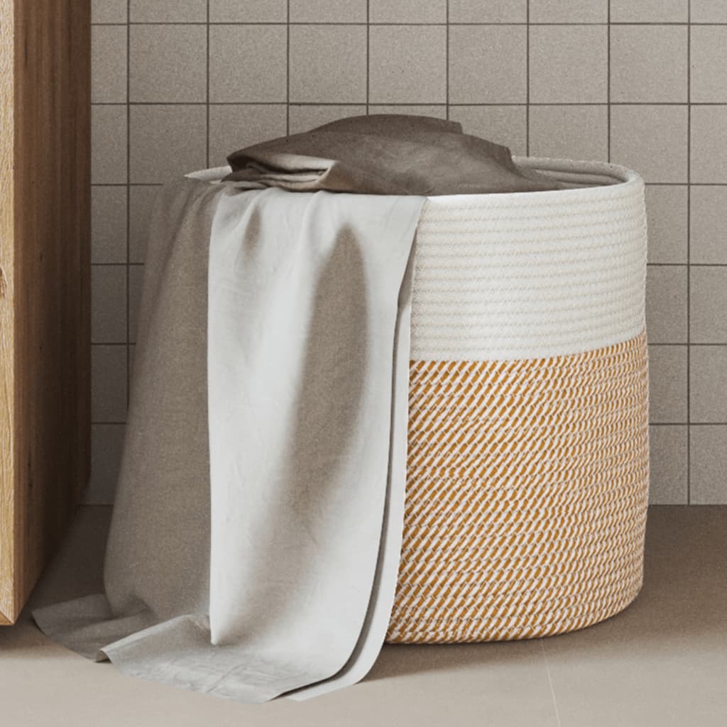Oppbevaringskurv brun og hvit Ø40x35 cm bomull