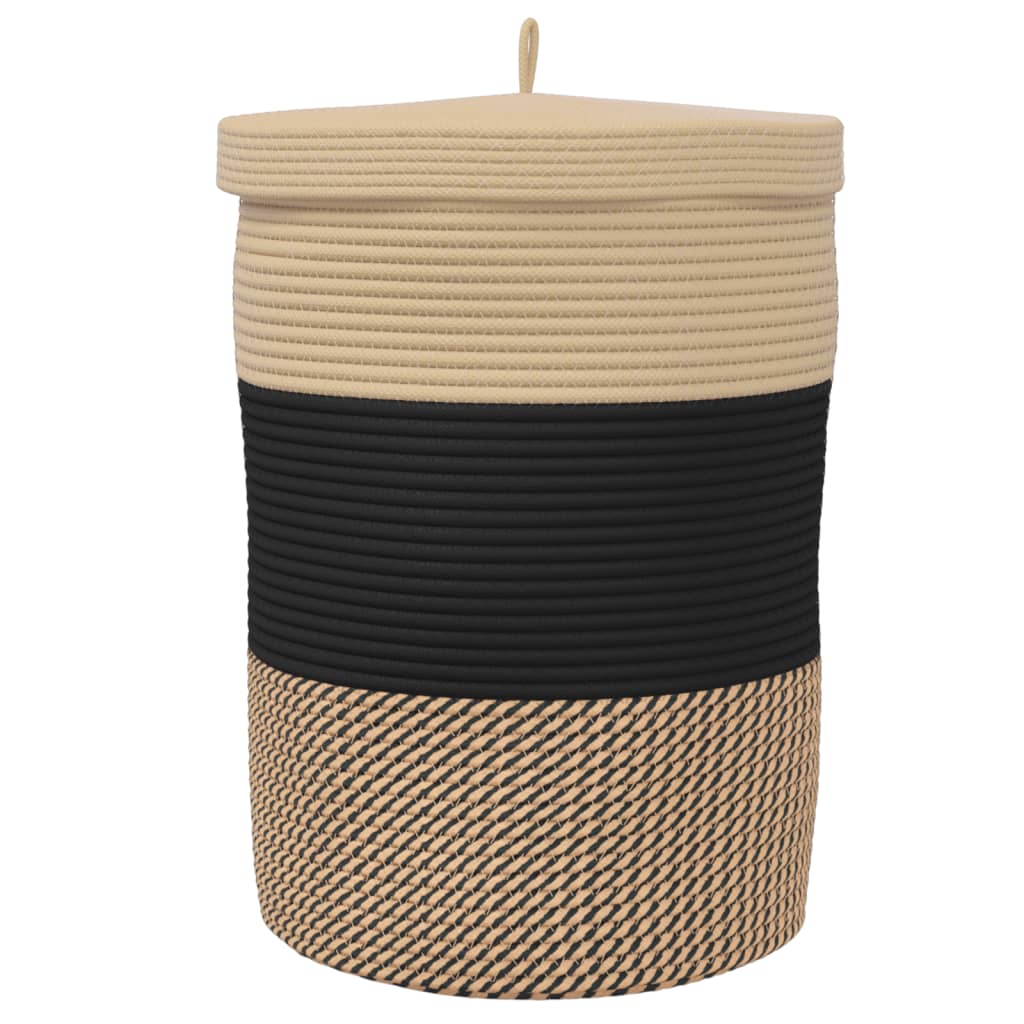 Oppbevaringskurv med lokk svart og beige Ø37x50 cm Bomull
