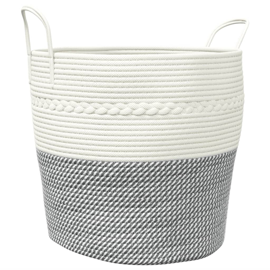 Oppbevaringskurv grå og hvit Ø43x38 cm bomull