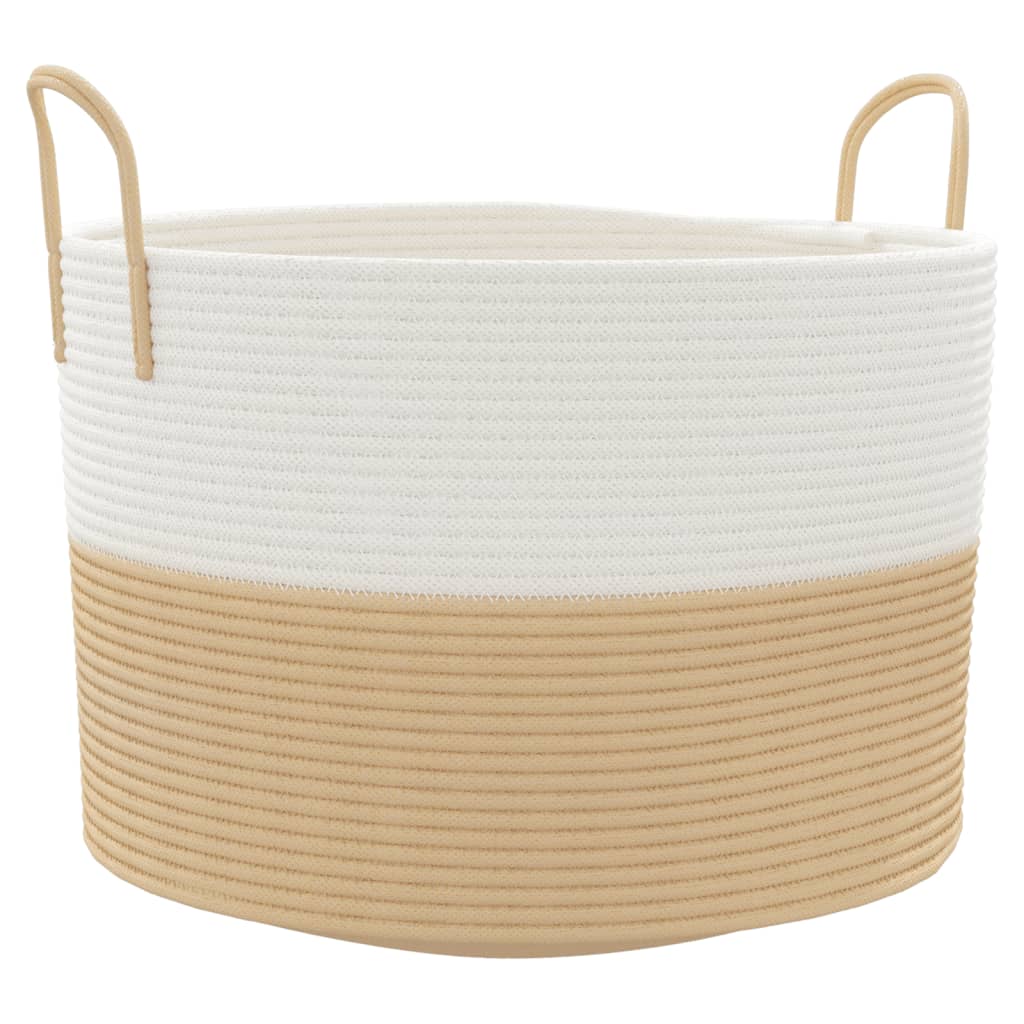 Oppbevaringskurv beige og hvit Ø51x33 cm bomull