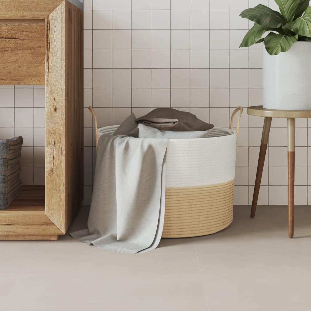 Oppbevaringskurv beige og hvit Ø51x33 cm bomull