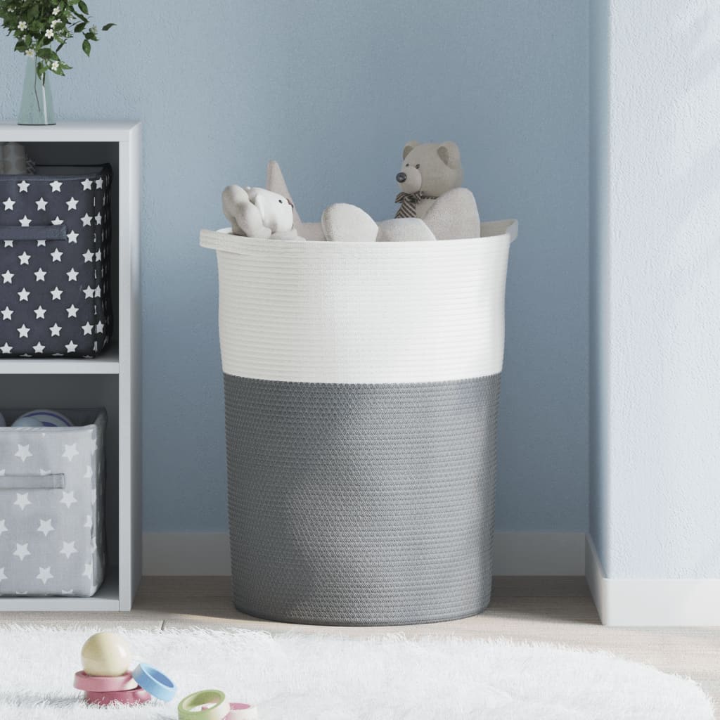 Oppbevaringskurv grå og hvit Ø49x65 cm bomull