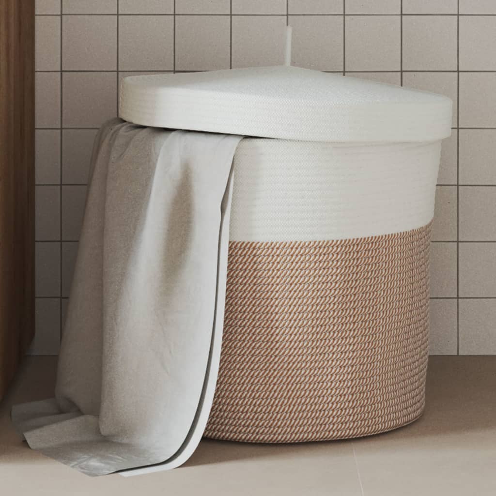 Oppbevaringskurv med lokk brun og hvit Ø40x35 cm bomull