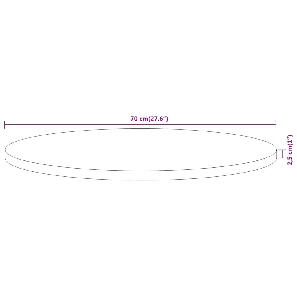 Bordplate Ø70x2,5 cm rund heltre akasie