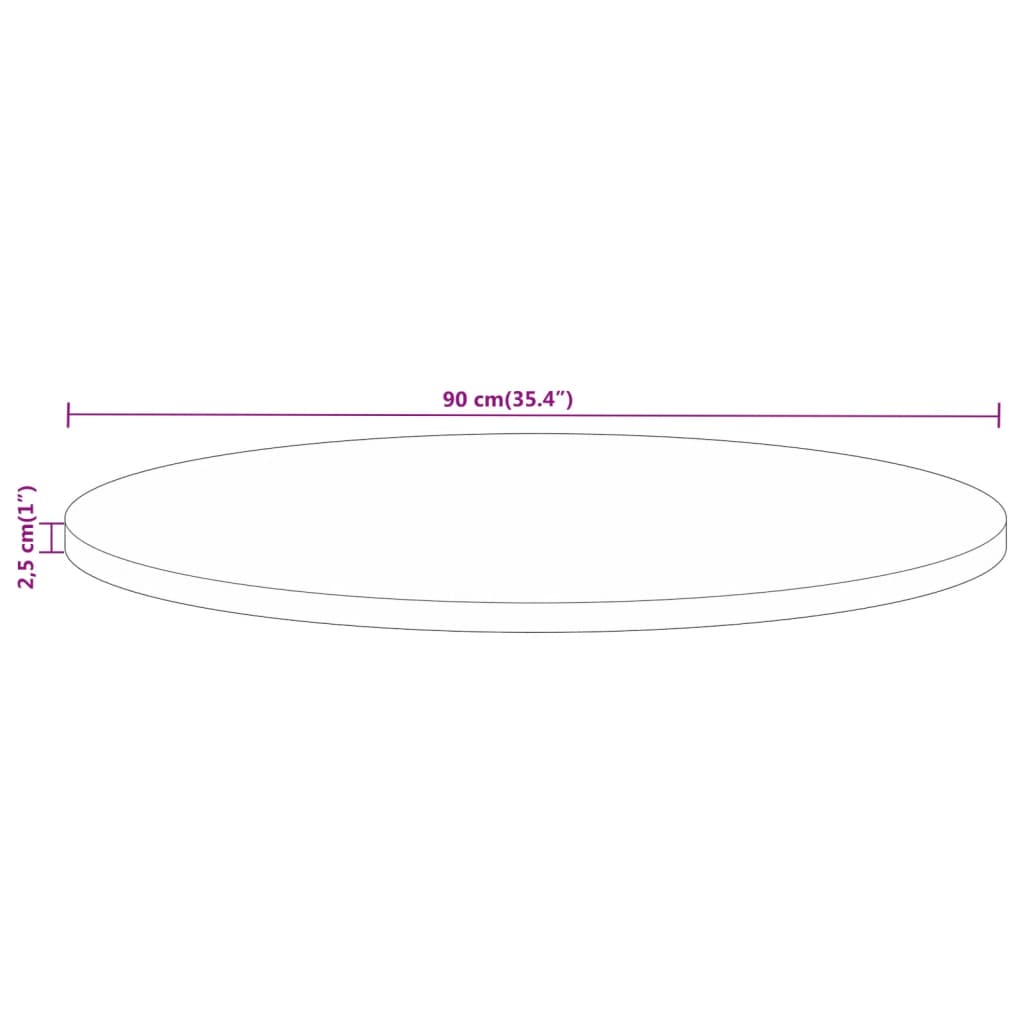 Bordplate Ø 90x2,5 cm rund heltre mango vidaXL