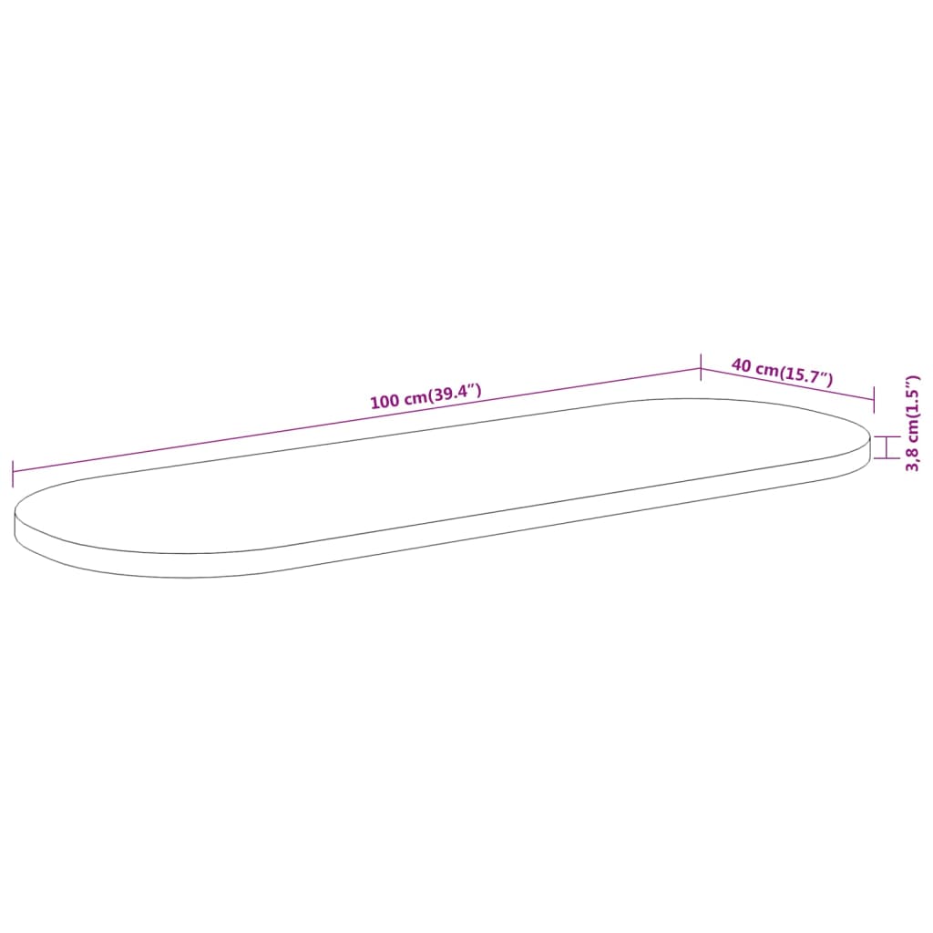 Bordplate 100x40x3,8 cm oval heltre akasie