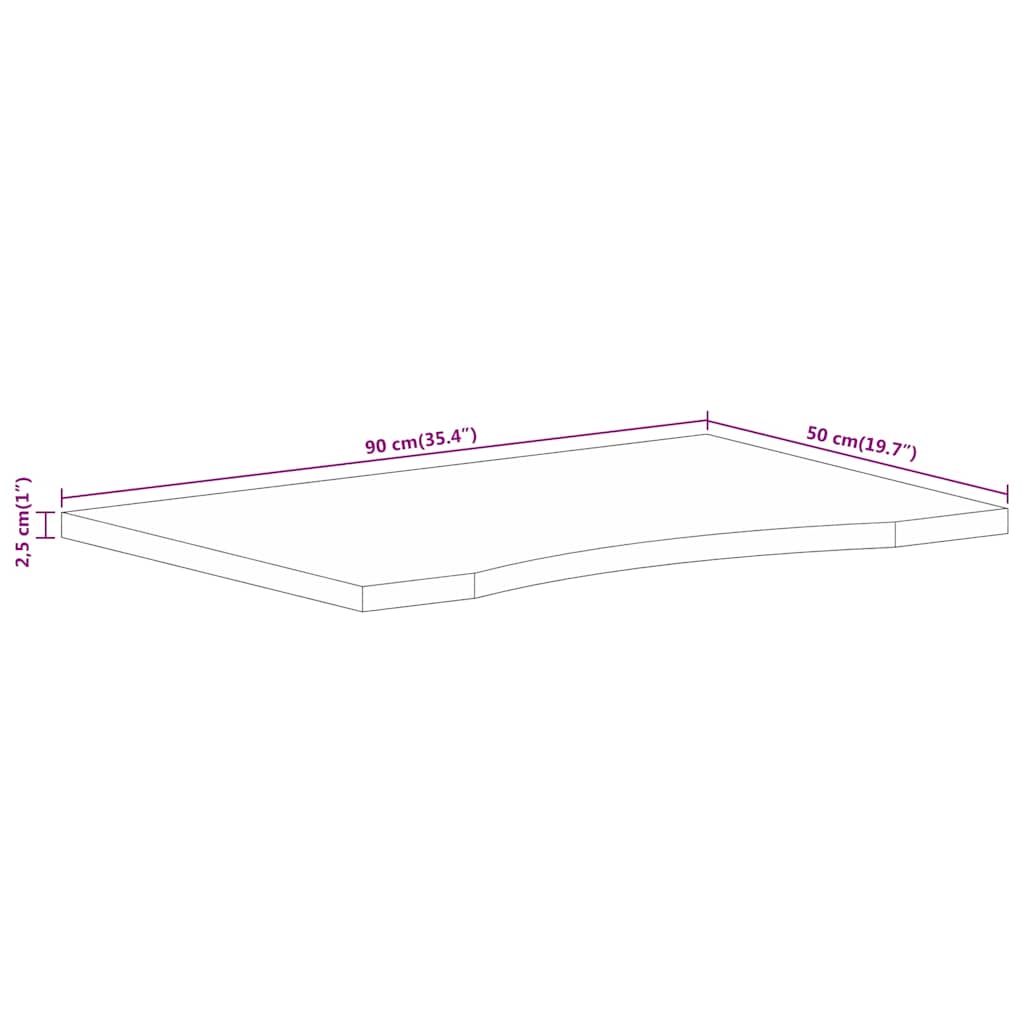 Skrivebordsplate med kurve 90x50x2,5 cm heltre grovt mangotre