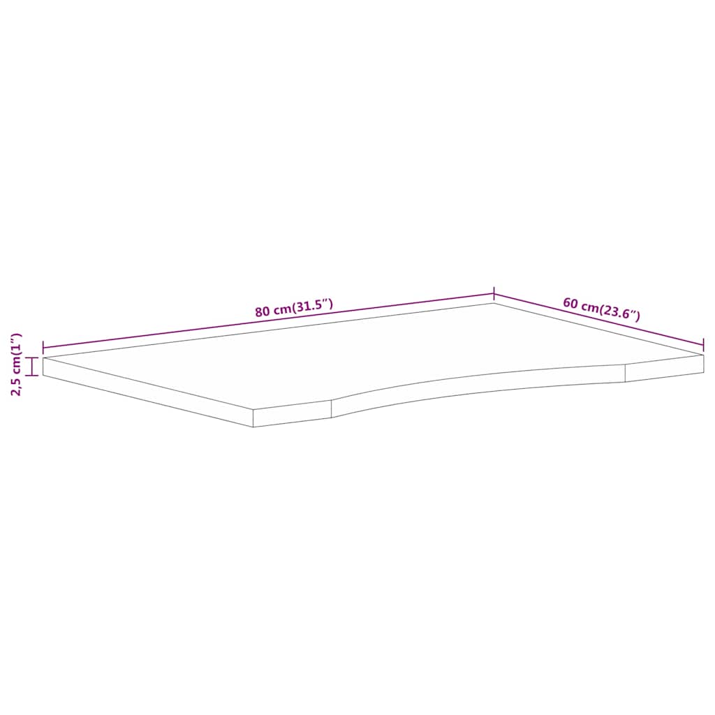 Skrivebordsplate med kurve 80x60x2,5 cm heltre grovt mangotre