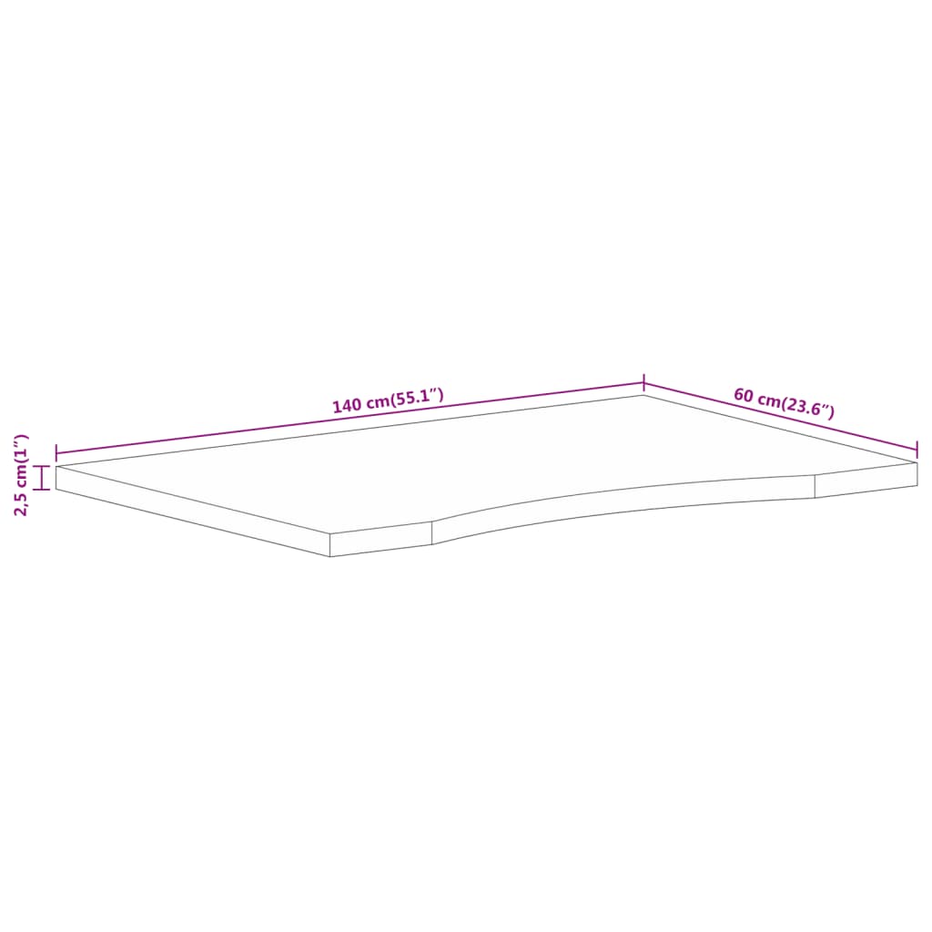 Skrivebordsplate med kurve 140x60x2,5 cm heltre grovt mangotre
