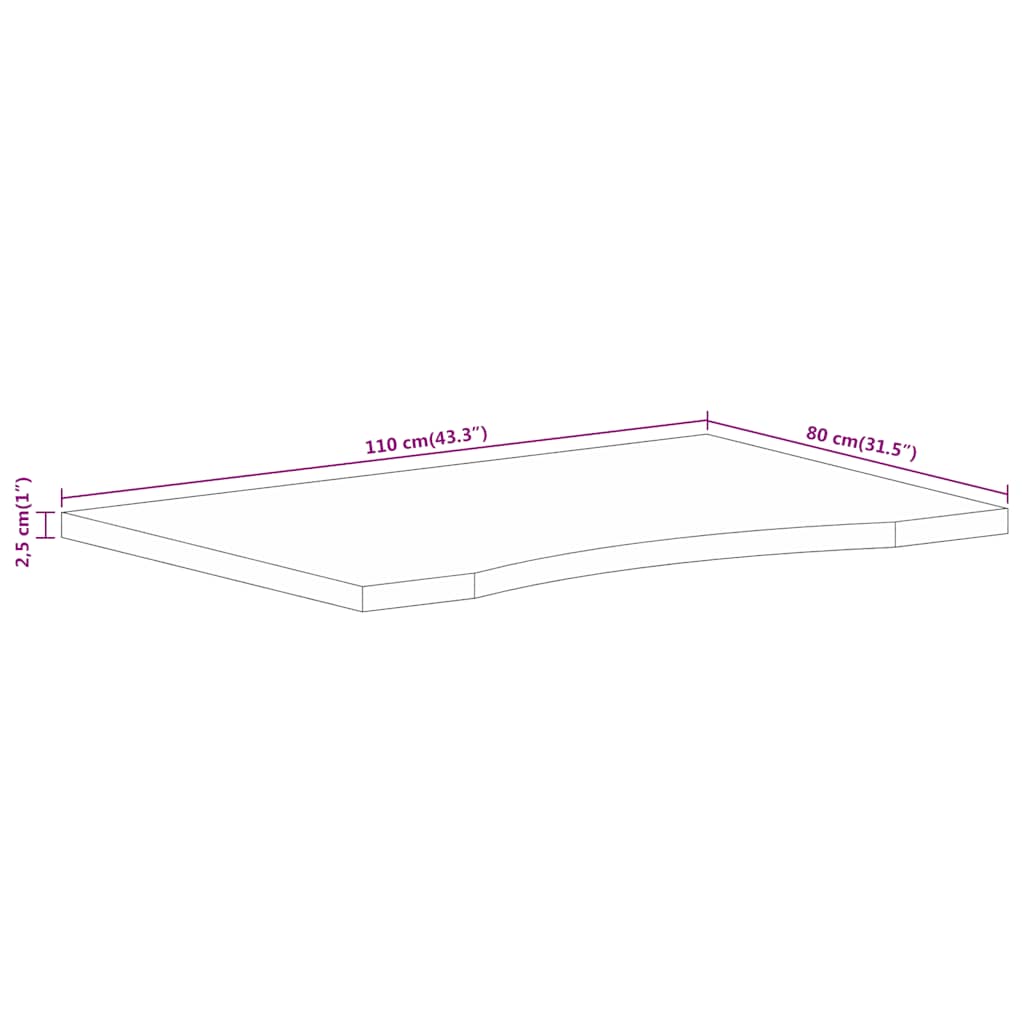Skrivebordsplate med kurve 110x80x2,5 cm heltre grovt mangotre