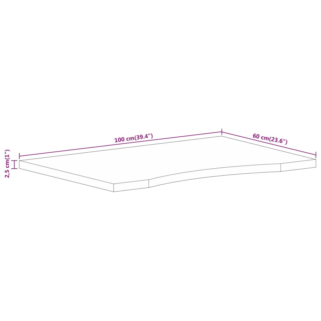 Skrivebordsplate med kurve 100x60x2,5 cm heltre grovt mangotre