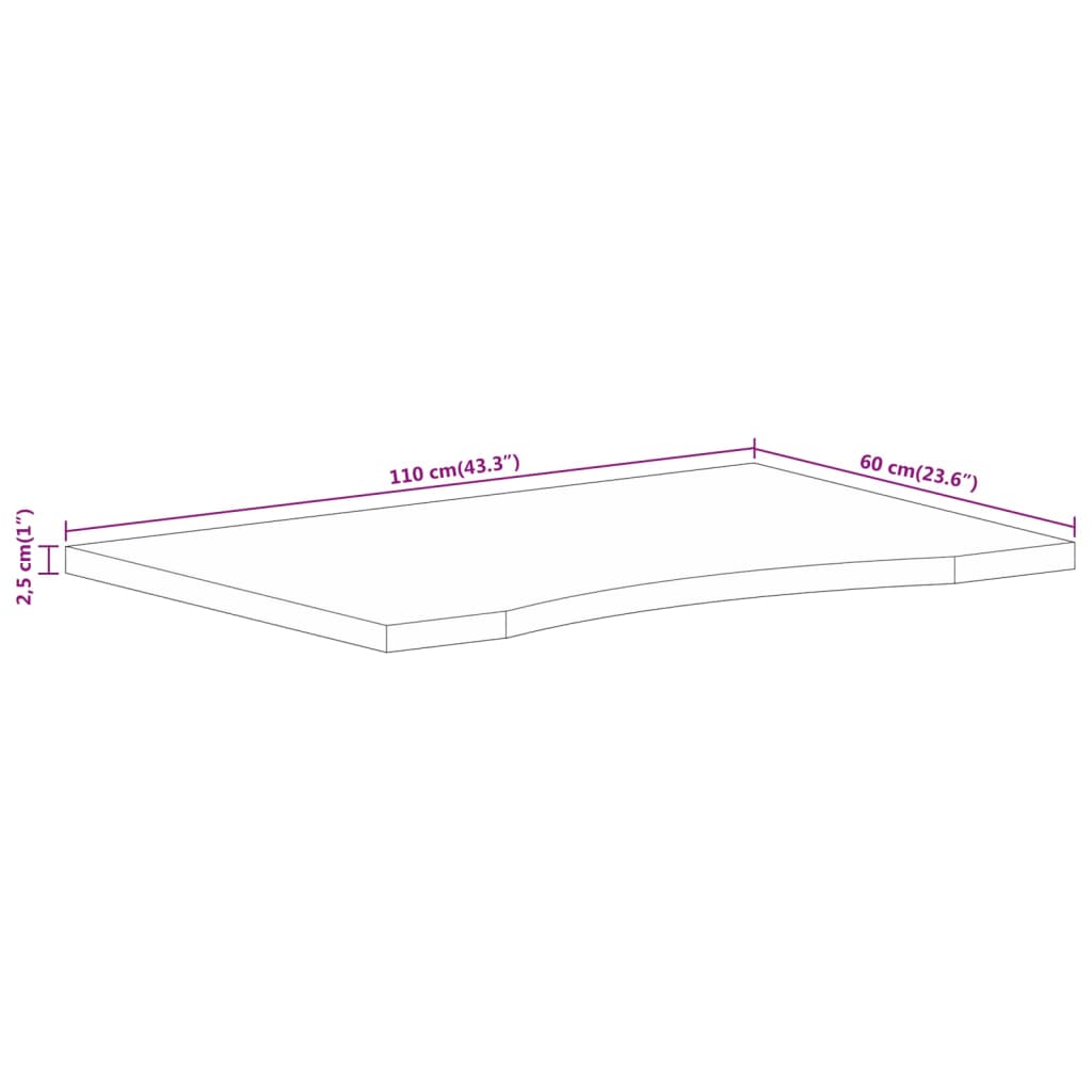 Skrivebordsplate med kurve 110x60x2,5 cm heltre grovt mangotre