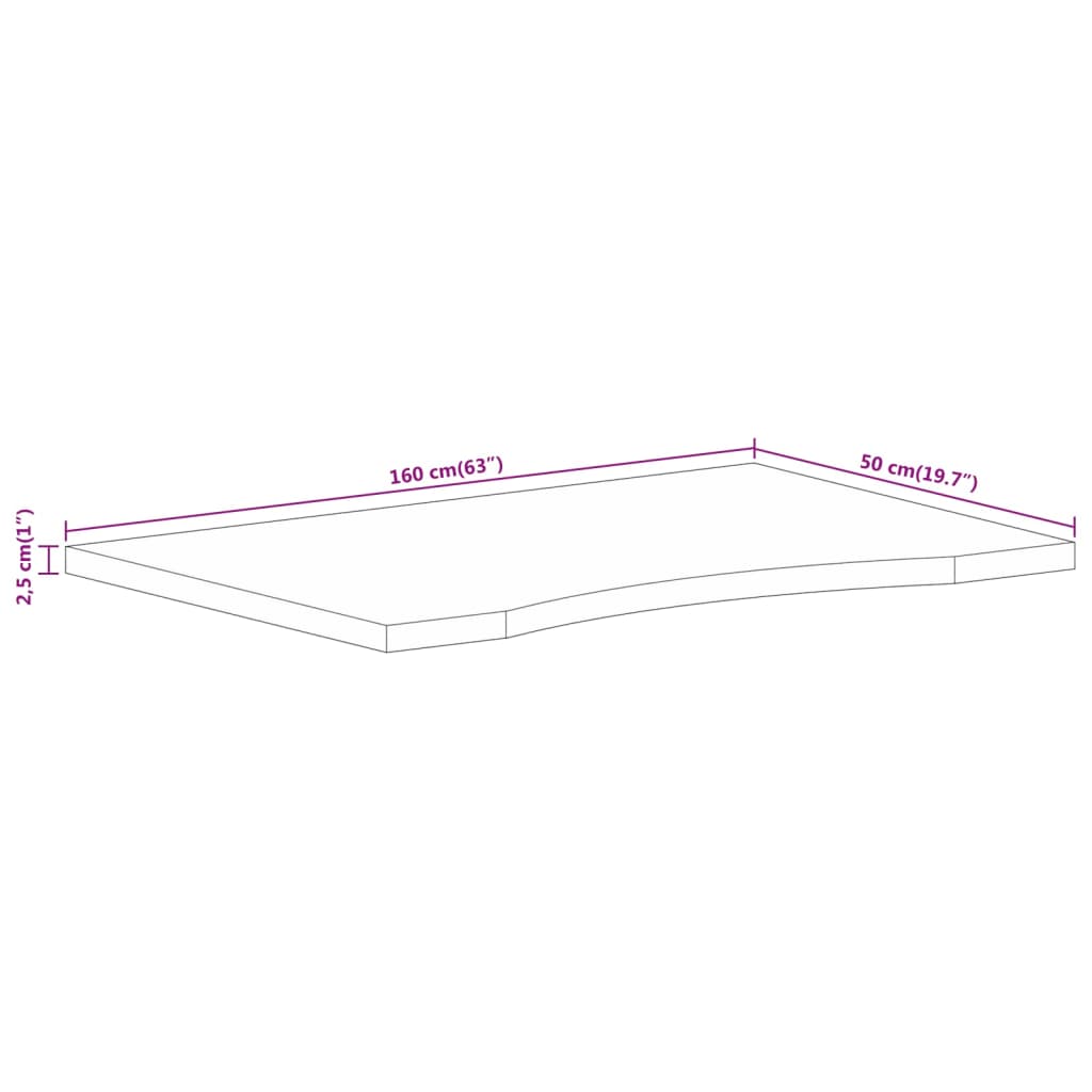 Skrivebordsplate med kurve 160x50x2,5 cm heltre grovt mangotre