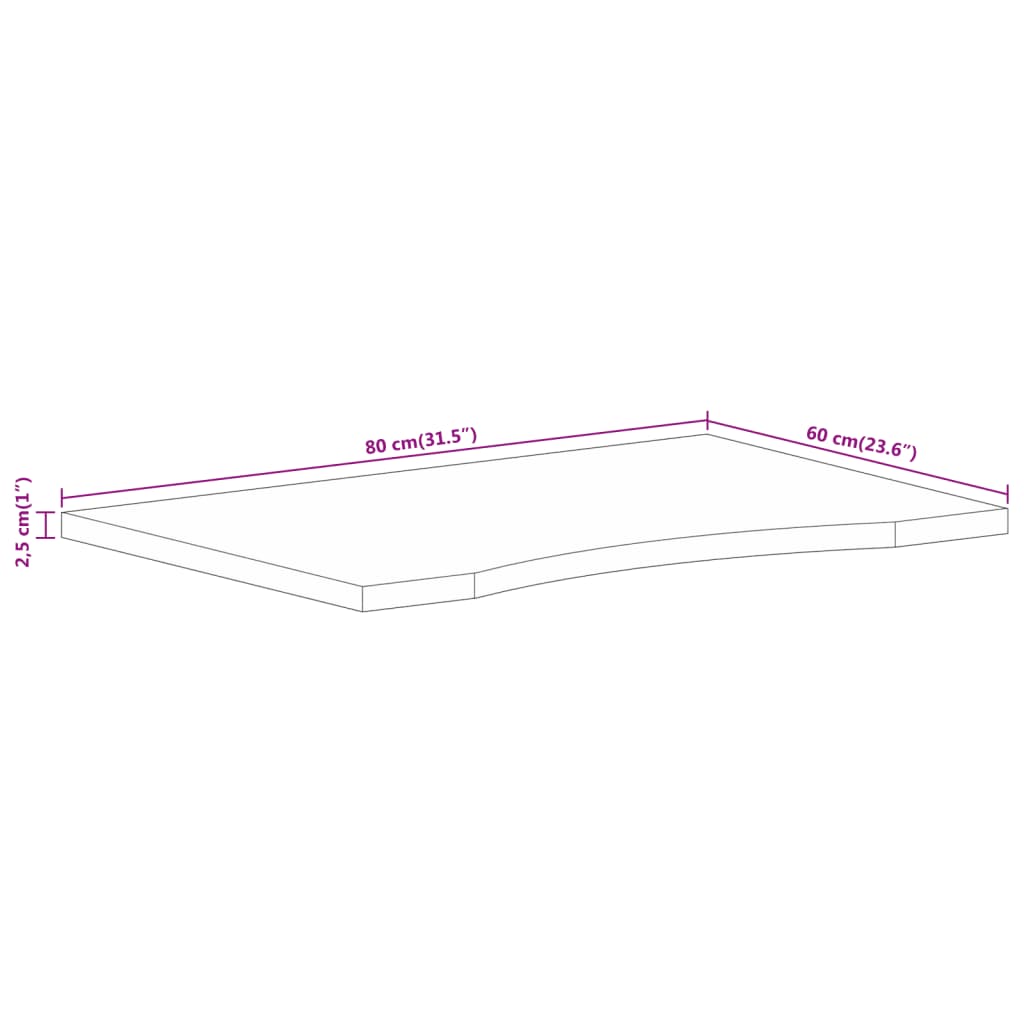 Skrivebordsplate med kurve 80x60x2,5 cm heltre grovt mangotre