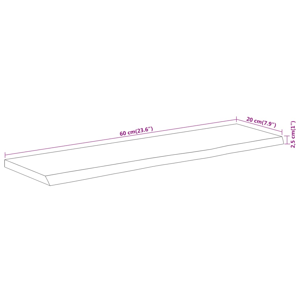 Vegghylle 60x20x2,5 cm rektangulær heltre akasie naturlig kant vidaXL