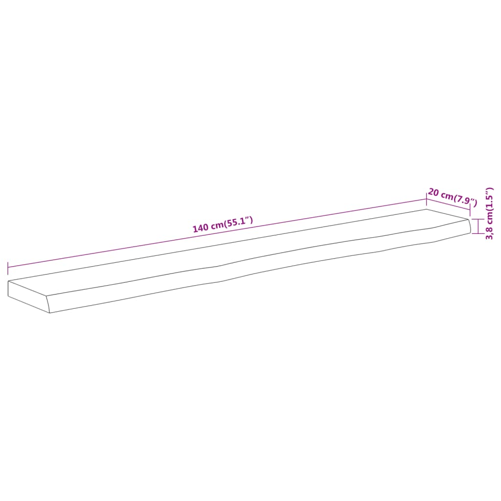 Vegghylle 140x20x3,8 cm rektangulær heltre akasie naturlig kant vidaXL