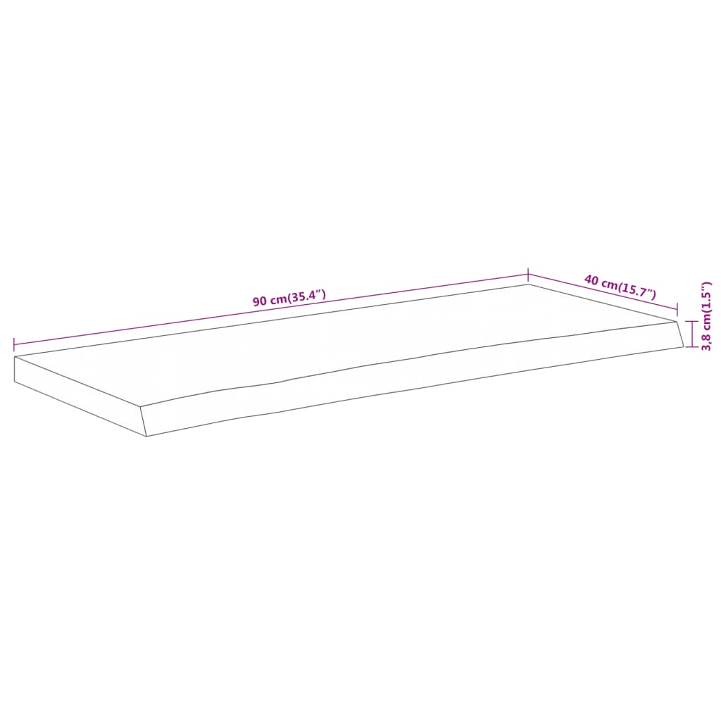 Vegghylle 90x40x3,8 cm rektangulær heltre akasie naturlig kant