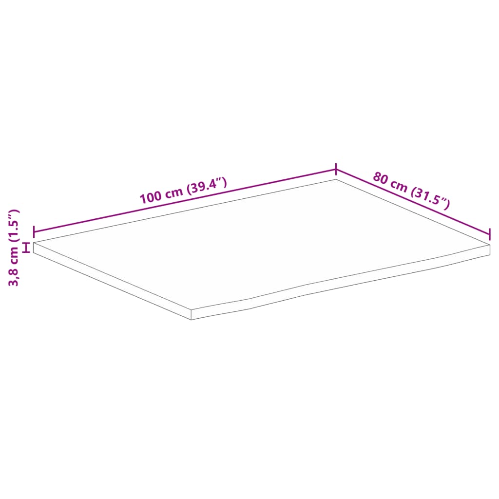 Bordplate naturlig kant 100x80x3,8 cm heltre mango