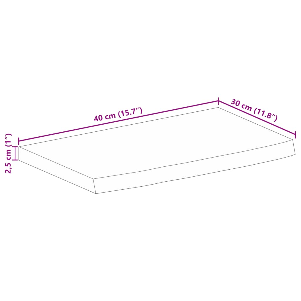 Bordplate med naturlig kant 40x30x2,5 cm heltre mango
