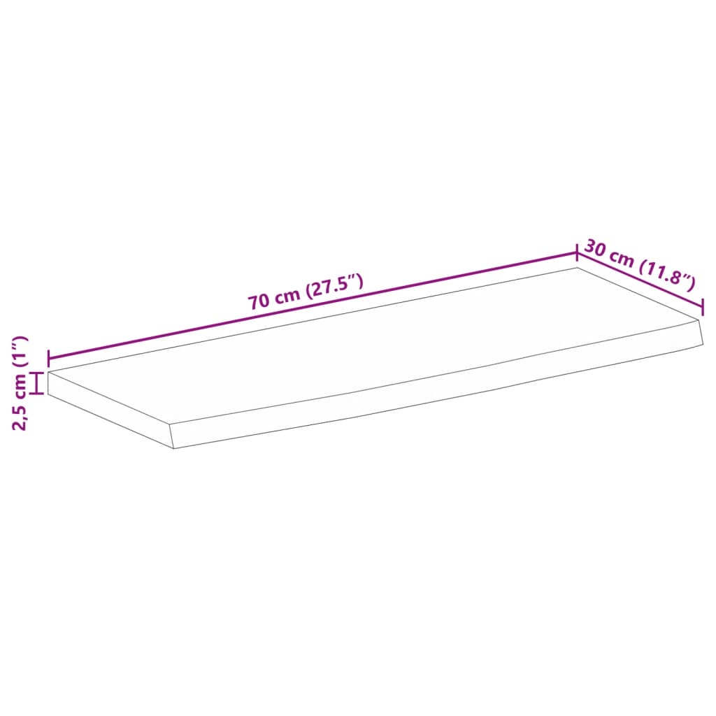Bordplate med naturlig kant 70x30x2,5 cm heltre mango