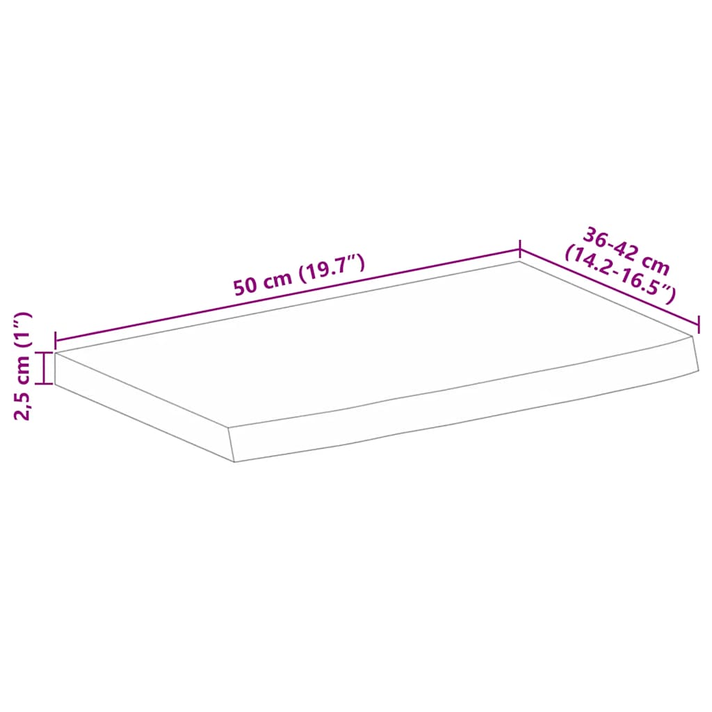 Bordplate 50x40x2,5 cm naturlig kant heltre mango