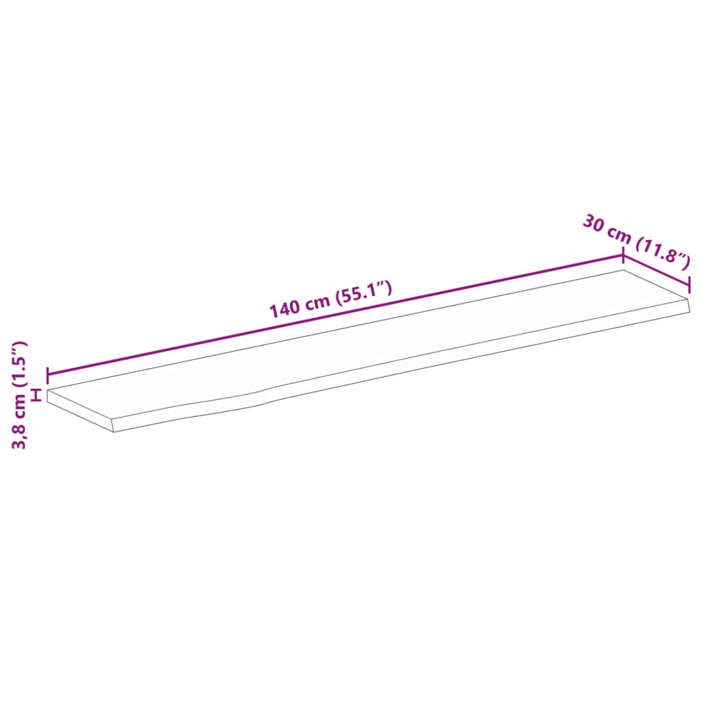 Bordplate naturlig kant 140x30x3,8 cm heltre mango