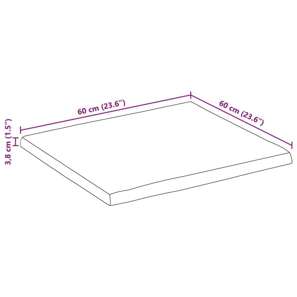 Bordplate 60x60x3,8 cm firkantet heltre akasie naturlig kant