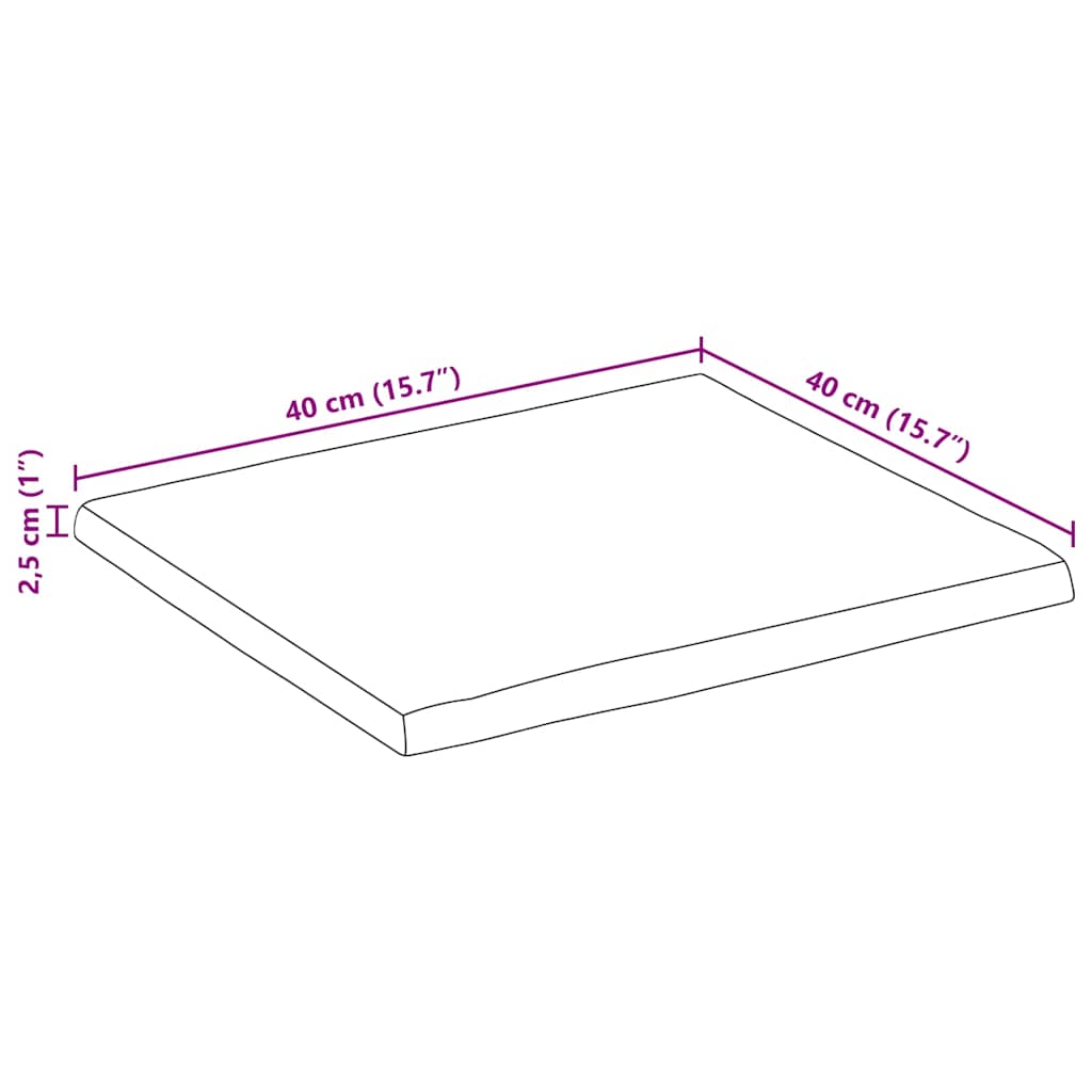 Bordplate naturlig kant 40x40x2,5 cm grovt heltre mangotre